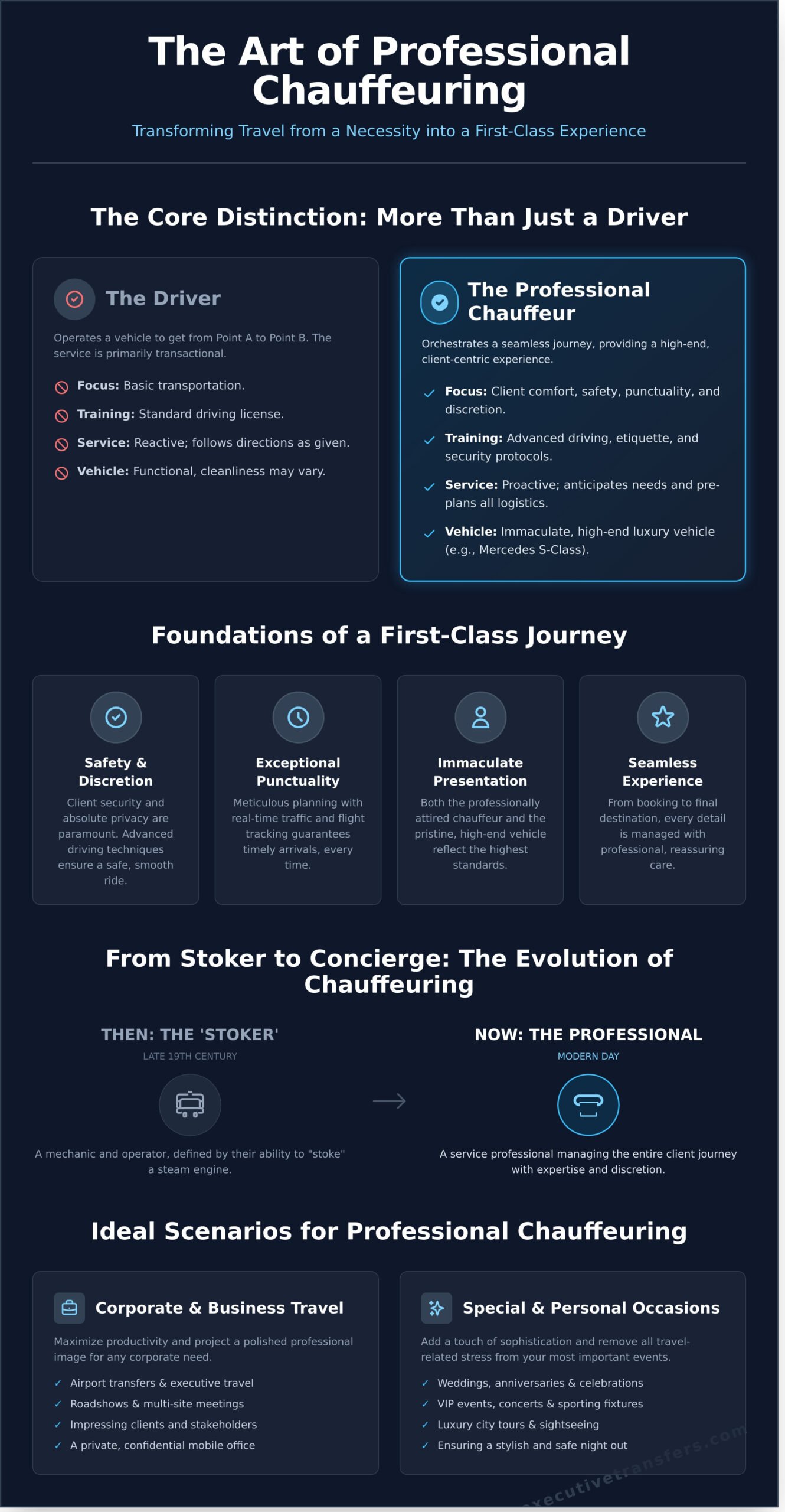A Guide to Chauffeuring: The Mark of a First-Class Journey - Infographic