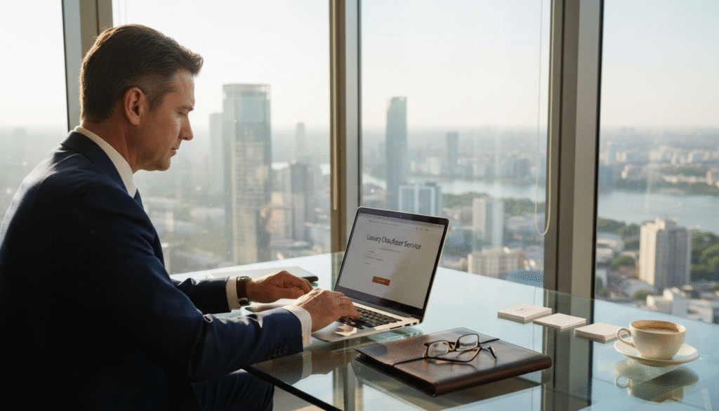 Executive booking luxury chauffeur in office