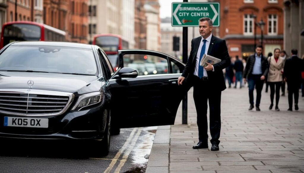 VIP chauffeur service: luxury & reliability in Birmingham 5 Chauffeur opening luxury sedan in Birmingham