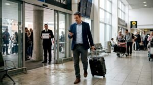Business traveler meeting airport driver Birmingham