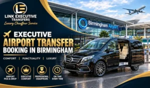 Executive airport transfer Birmingham with luxury chauffeur vehicle at Birmingham Airport