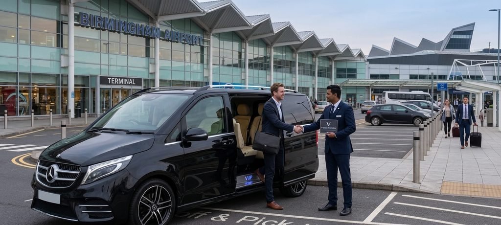 Professional chauffeur providing a meet and greet airport transfer service in Birmingham