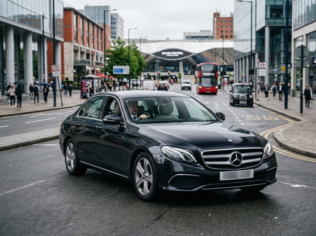Premium Chauffeur Services for UK Holiday Travel in Style 1 Luxury chauffeur-driven car travelling through Birmingham UK