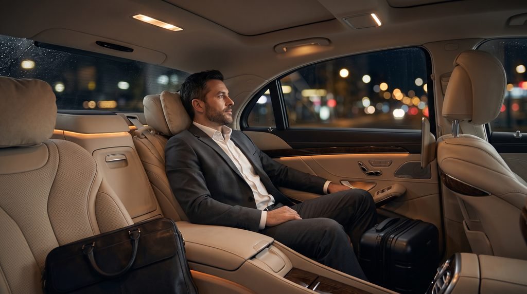Late Night Airport Pickup Birmingham Meet Greet Chauffeur Service 3 Professional traveller enjoying a premium chauffeur service