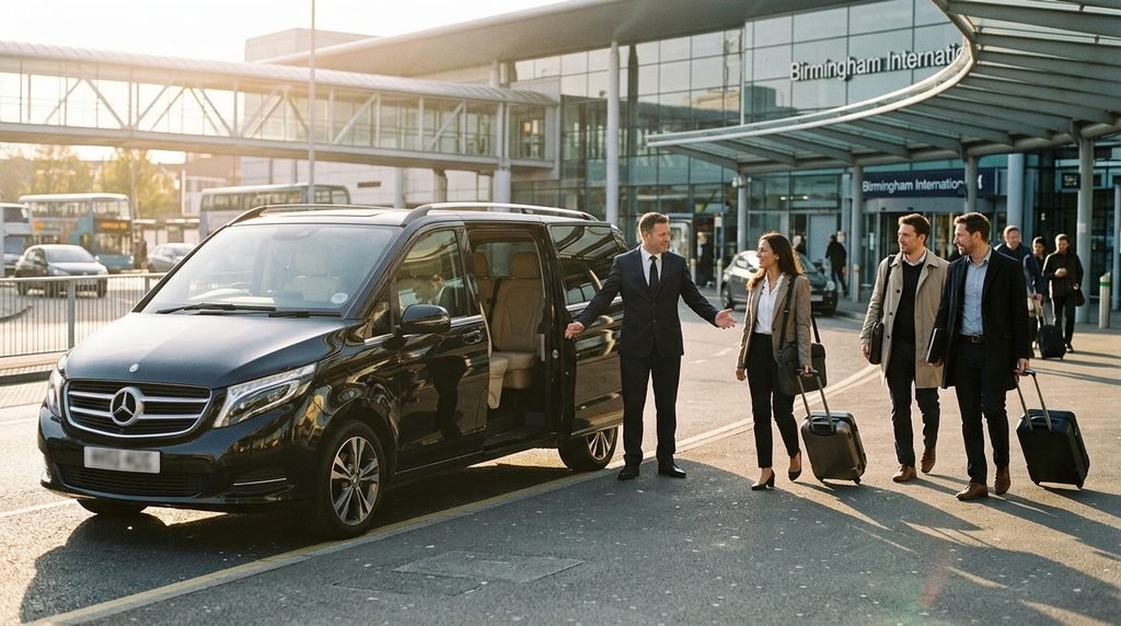 Mercedes-Benz Jet-Class meeting a group at Birmingham International station