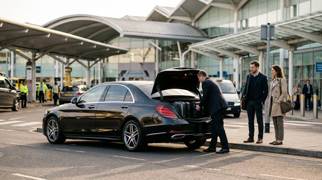 Best Chauffeur Companies in Birmingham and London for Corporate and Airport Transfers 1 Mercedes-Benz S-Class airport chauffeur transfer at Birmingham Airport