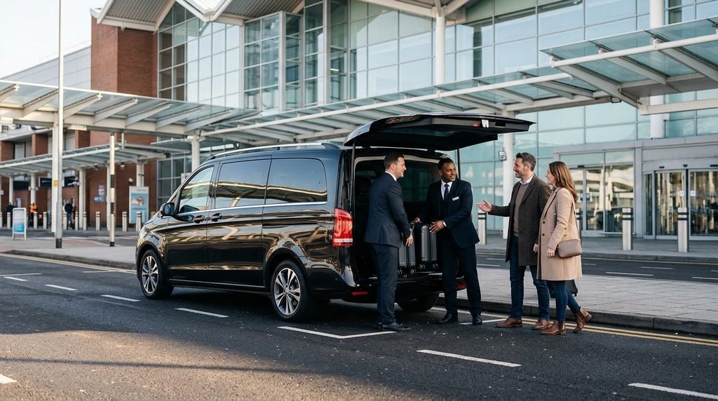 Mercedes-Benz V-Class meeting travellers at Birmingham Airport for a city centre hotel transfer