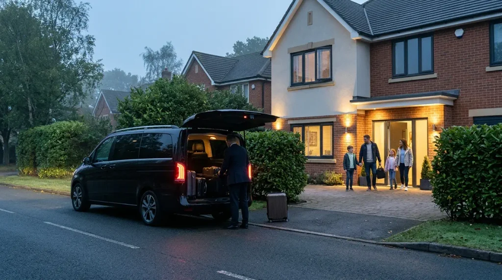 How Many UK Airports Can Link Executive Transfers Reach? 1 Mercedes-Benz V-Class collecting a family in Sutton Coldfield for an airport transfer