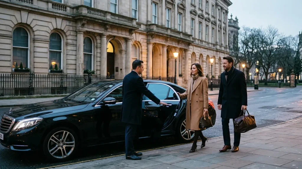 Mercedes-Benz S-Class collecting a couple in Birmingham for a London shopping trip