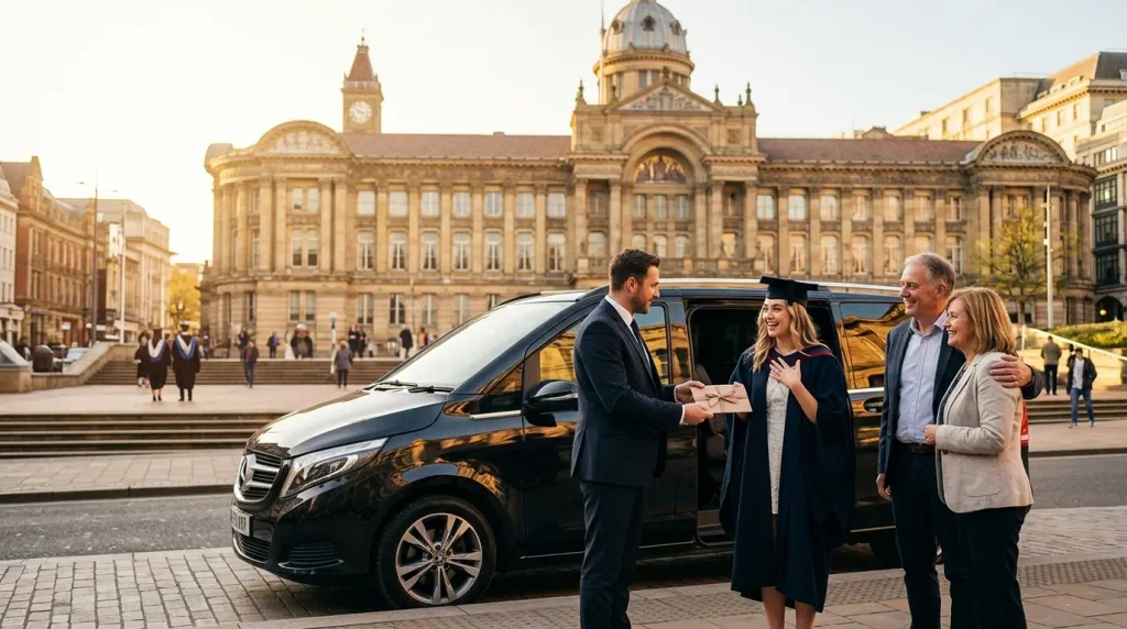 Mercedes-Benz V-Class graduation gift chauffeur surprise at Victoria Square in Birmingham