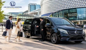 Mercedes-Benz Jet-Class chauffeur helping shoppers near the Bullring in Best UK Shopping Trips from Birmingham