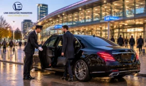 Mercedes-Benz S-Class chauffeur meeting a train passenger at Birmingham New Street Station Pick-Up and Drop-Off