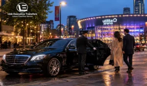 Mercedes-Benz S-Class chauffeur collecting concert guests near Utilita Arena in Birmingham