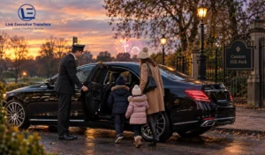 Mercedes-Benz S-Class chauffeur collecting a family for Bonfire Nigh Chauffeur Service Birmingham near Cannon Hill Park