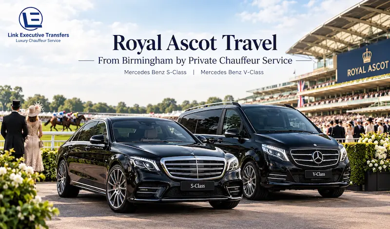 Royal Ascot travel from Birmingham by private chauffeur service with Mercedes-Benz S-Class and V-Class